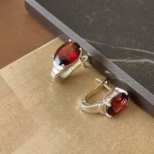 925 sterling silver AAA+ Garnet Huggie earrings. Collection: “Vibes”